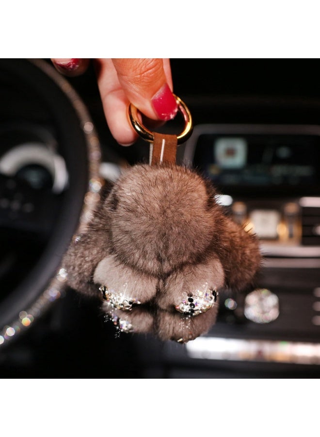 DiGallen Digalun, Mink Fur Diamond-studded Cute Rabbit Keychain, Women's Car Accessory, Car Interior Decoration Cartoon Cute, Fur, Stuffed Animal Cute Rabbit Car Accessories-gray - Image 2