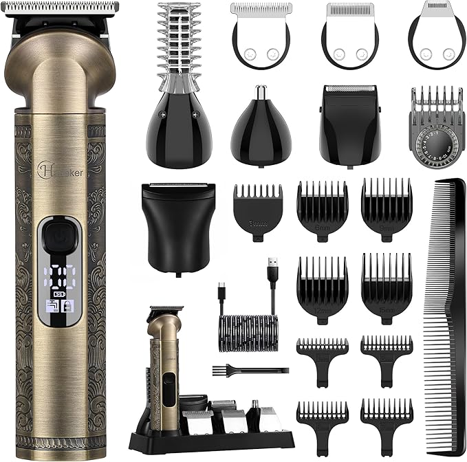 Hatteker Beard Trimmer Kit Professional Hair Clipper Zero Gapped TBlade Electric Razor Shaver for Nose Ear Body Face Mustache Trimmer for Men Cordless Grooming Kit Waterproof 8 in 1