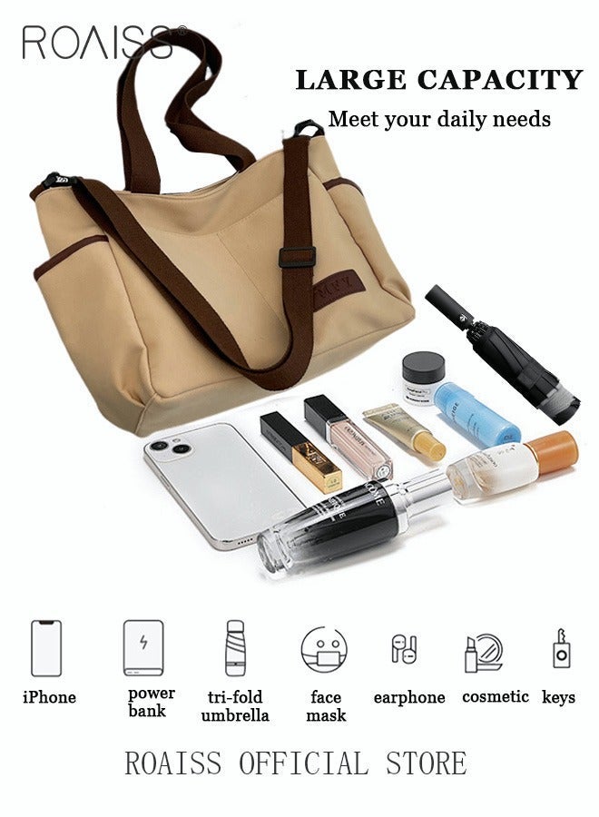 roaiss Large Capacity Shoulder Bag Durable Macaron Color Scheme Smooth Zipper Solid Color Tote Bag - Image 5