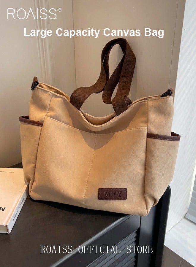 roaiss Large Capacity Shoulder Bag Durable Macaron Color Scheme Smooth Zipper Solid Color Tote Bag - Image 3