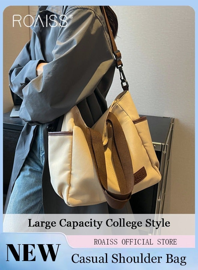 roaiss Large Capacity Shoulder Bag Durable Macaron Color Scheme Smooth Zipper Solid Color Tote Bag - Image 1