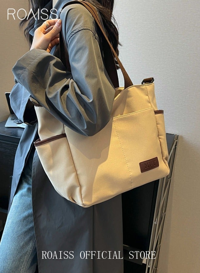 roaiss Large Capacity Shoulder Bag Durable Macaron Color Scheme Smooth Zipper Solid Color Tote Bag - Image 4