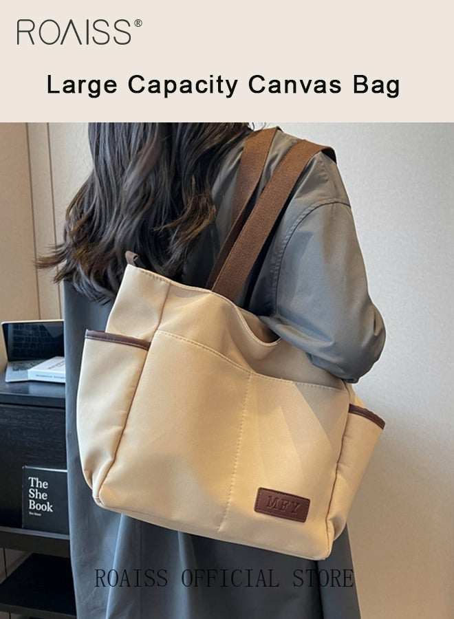 roaiss Large Capacity Shoulder Bag Durable Macaron Color Scheme Smooth Zipper Solid Color Tote Bag - Image 2