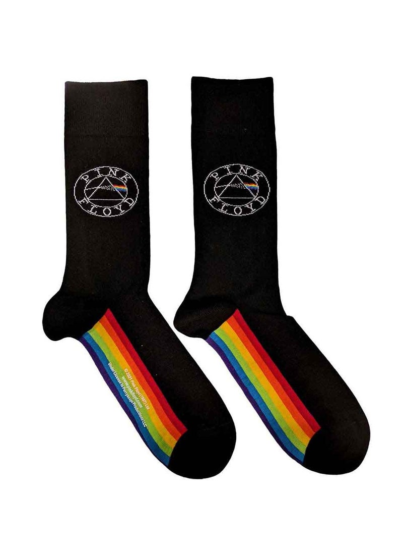PINK FLOYD Pink Floyd Unisex Ankle Socks featuring the 'Spectrum Sole' design motif. Officially Licensed Merchandise. EU 40-45. Quality Comfortable Fabric Socks available in a black colourway.  - Image 1