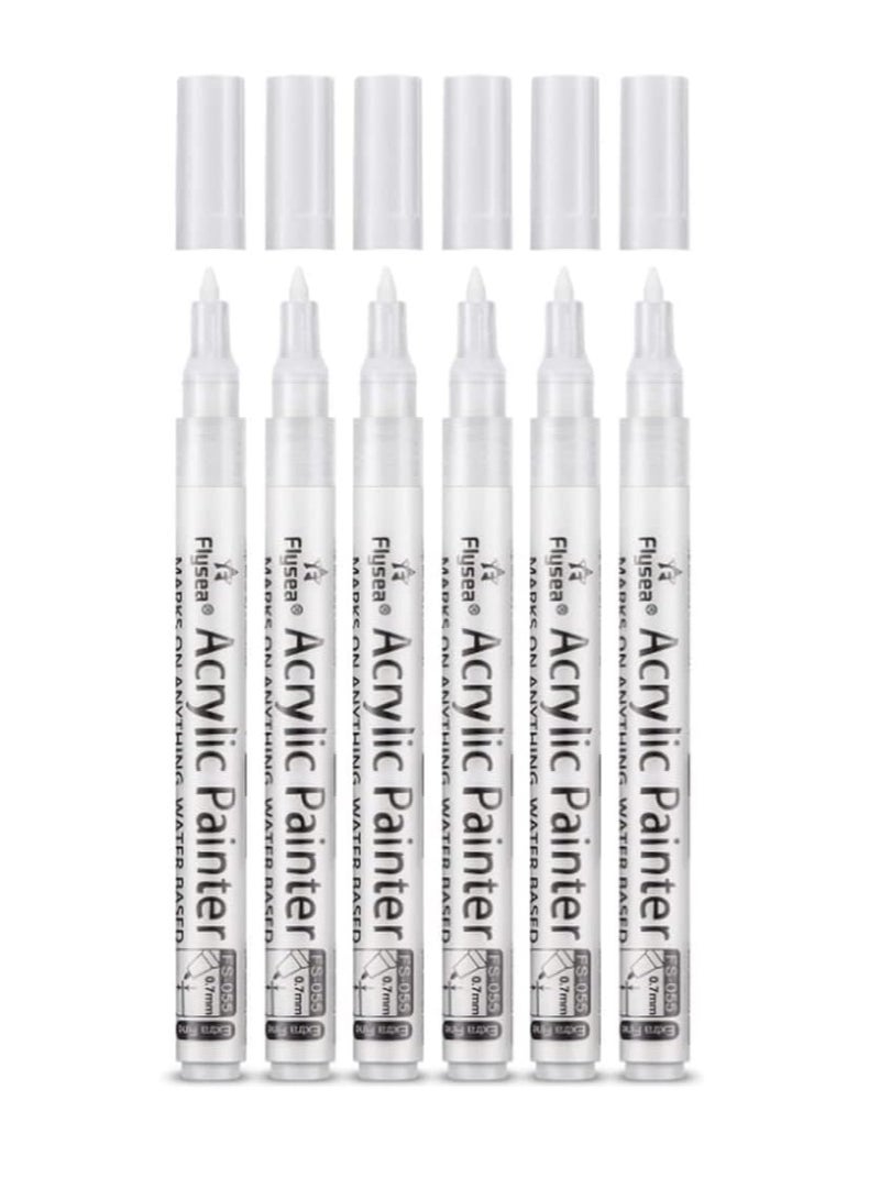 Generic Paint Pens White Marker 6 Pack, 0.7mm Acrylic White Permanent Marker, White Paint Pens for Rock Painting Stone Ceramic Glass Wood Plastic Glass Metal Canvas Water-based Extra Fine Point  - Image 1