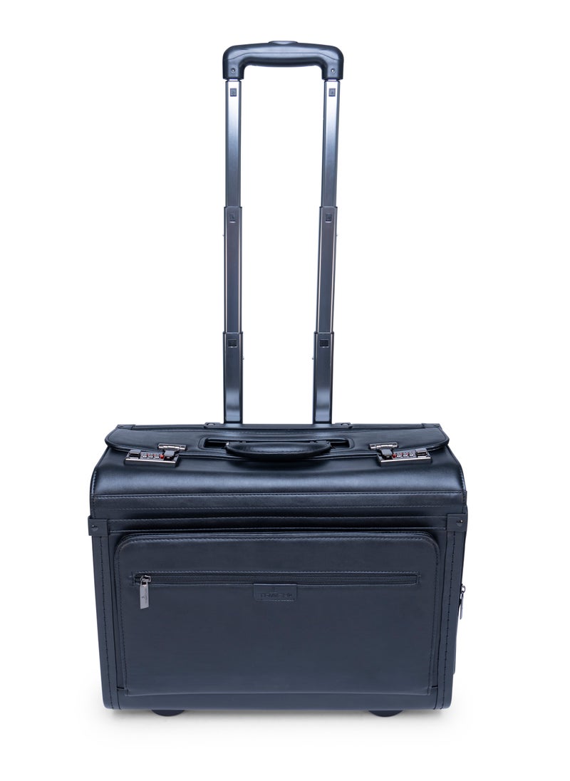 Track Track 2-Wheel Pilot Case – Premium PU Leather Business Suitcase with Secure Locks, Telescopic Handle, 15.6" Laptop Compartment – Stylish & Durable Carry-On Briefcase for Executives, Airline Pilots.  - Image 1