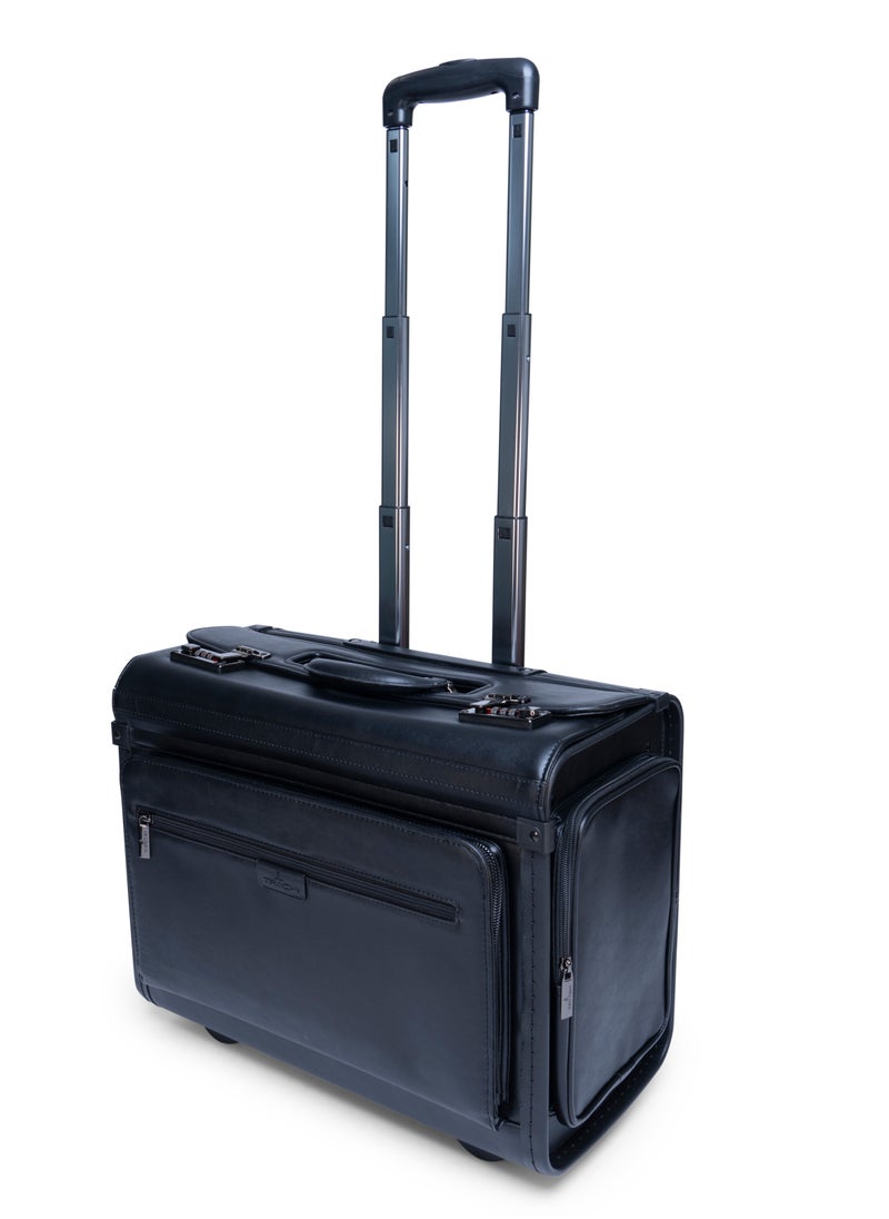 Track Track 2-Wheel Pilot Case – Premium PU Leather Business Suitcase with Secure Locks, Telescopic Handle, 15.6" Laptop Compartment – Stylish & Durable Carry-On Briefcase for Executives, Airline Pilots.  - Image 2