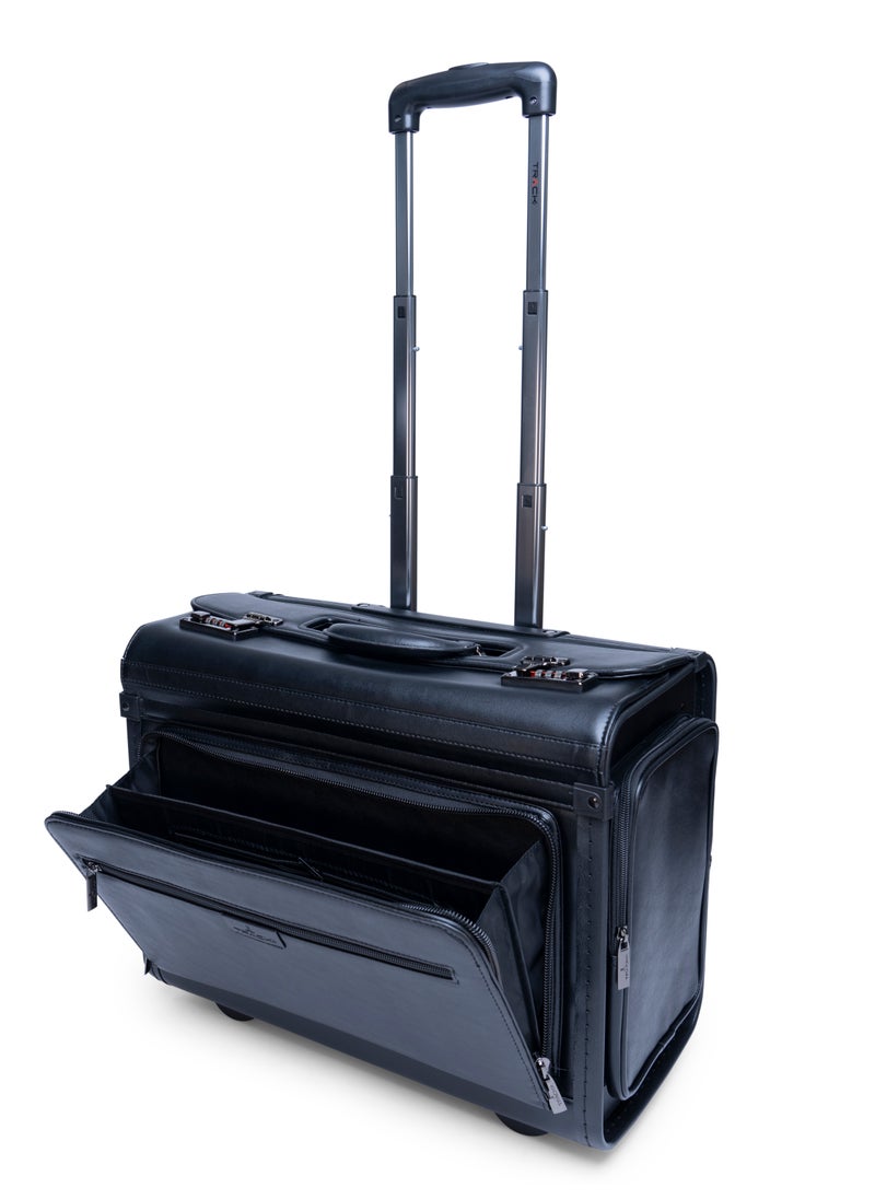 Track Track 2-Wheel Pilot Case – Premium PU Leather Business Suitcase with Secure Locks, Telescopic Handle, 15.6" Laptop Compartment – Stylish & Durable Carry-On Briefcase for Executives, Airline Pilots.  - Image 4