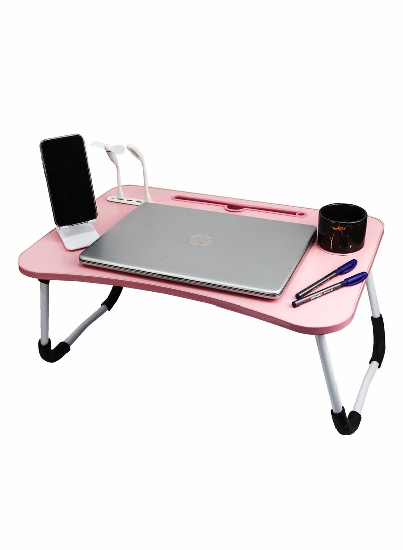 Toshionics Portable Folding Laptop Desk for Bed Sofa Couch and Floor with USB Ports Cup Holder iPad Slot and Non-Slip Legs Adjustable Lap Tray Ergonomic Notebook Stand for Working Studying Reading Watching Movies and Camping Folding Desk with Stand for Laptop and Tablet - Image 1