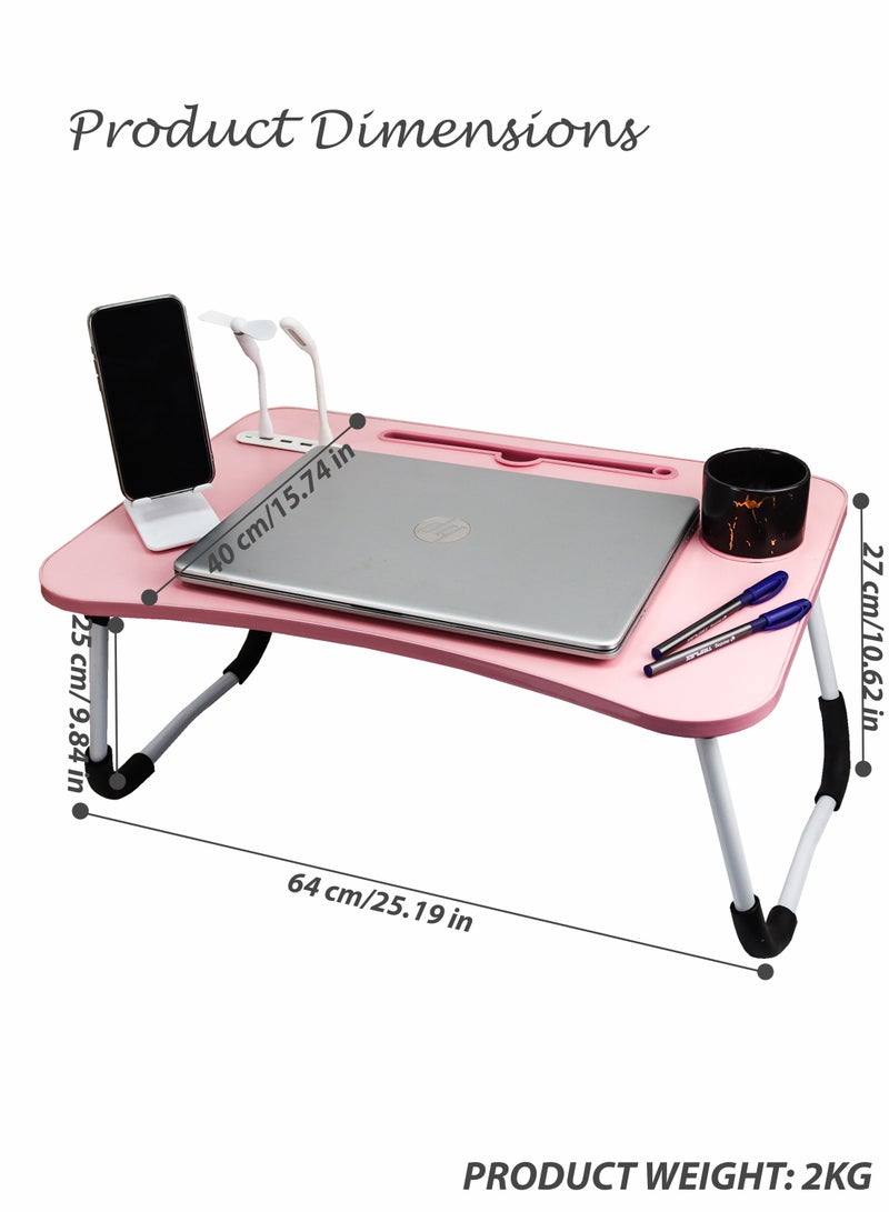 Toshionics Portable Folding Laptop Desk for Bed Sofa Couch and Floor with USB Ports Cup Holder iPad Slot and Non-Slip Legs Adjustable Lap Tray Ergonomic Notebook Stand for Working Studying Reading Watching Movies and Camping Folding Desk with Stand for Laptop and Tablet - Image 4