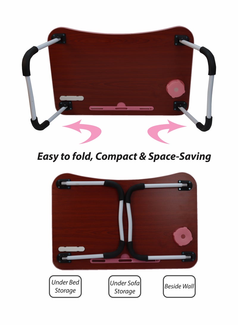 Toshionics Portable Folding Laptop Desk for Bed Sofa Couch and Floor with USB Ports Cup Holder iPad Slot and Non-Slip Legs Adjustable Lap Tray Ergonomic Notebook Stand for Working Studying Reading Watching Movies and Camping Folding Desk with Stand for Laptop and Tablet - Image 5
