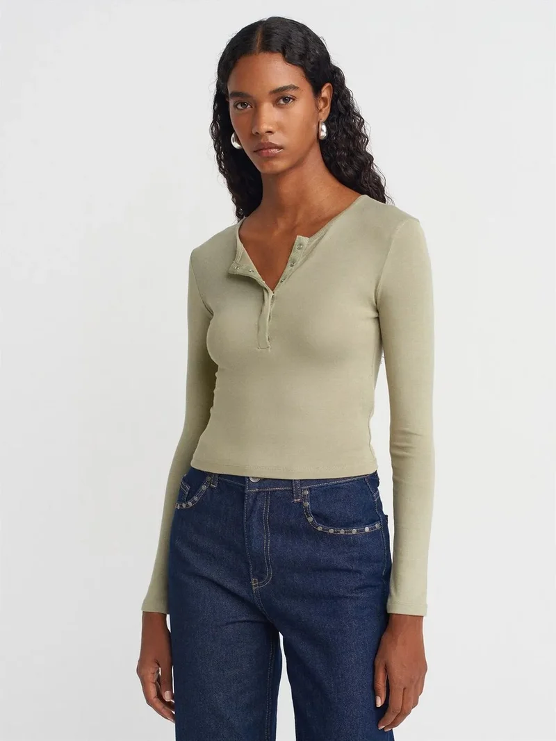 ديلفين DILVIN Slim Fit Long Sleeve Jersey Blouse