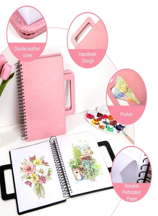 Flying Eagle Large Sketchbook for Drawing 9"X 12" Portable Travel Spiral Bound Sketch Book with Pocket(98lb/160gsm) Hardcover Drawing Pad for Adults Watercolor Mixed Media Paper, 60 Sheets Pink - Image 3