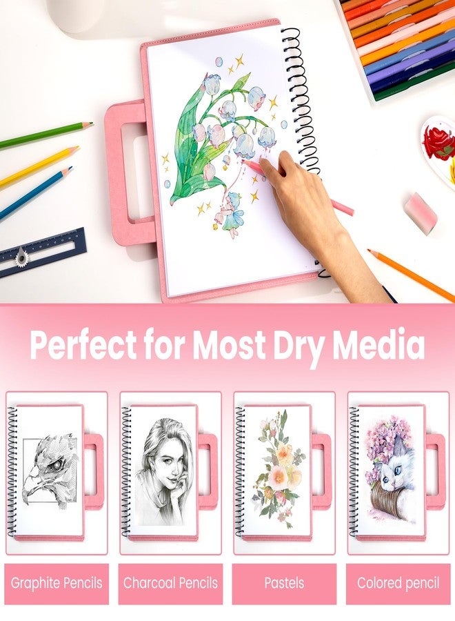 Flying Eagle Large Sketchbook for Drawing 9"X 12" Portable Travel Spiral Bound Sketch Book with Pocket(98lb/160gsm) Hardcover Drawing Pad for Adults Watercolor Mixed Media Paper, 60 Sheets Pink - Image 5