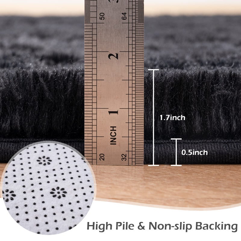 Przemy Fluffy Runner Rug for Bedroom Living Room  2x6 Feet Black Shag Area Rugs  Soft Fuzzy Carpet for Bedside Nursery Kids Room College Dorm  Plush Throw Rug for Home Decor - Image 3