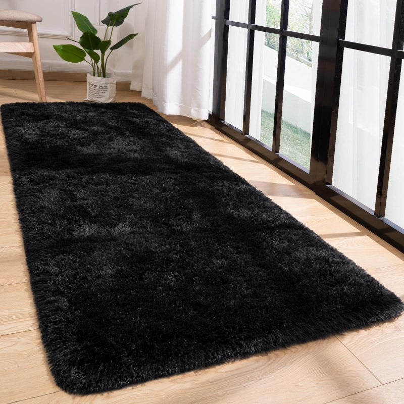 Przemy Fluffy Runner Rug for Bedroom Living Room  2x6 Feet Black Shag Area Rugs  Soft Fuzzy Carpet for Bedside Nursery Kids Room College Dorm  Plush Throw Rug for Home Decor - Image 4
