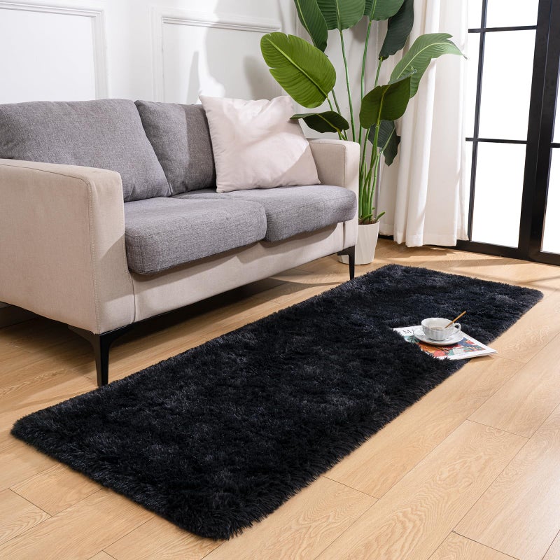 Przemy Fluffy Runner Rug for Bedroom Living Room  2x6 Feet Black Shag Area Rugs  Soft Fuzzy Carpet for Bedside Nursery Kids Room College Dorm  Plush Throw Rug for Home Decor - Image 2
