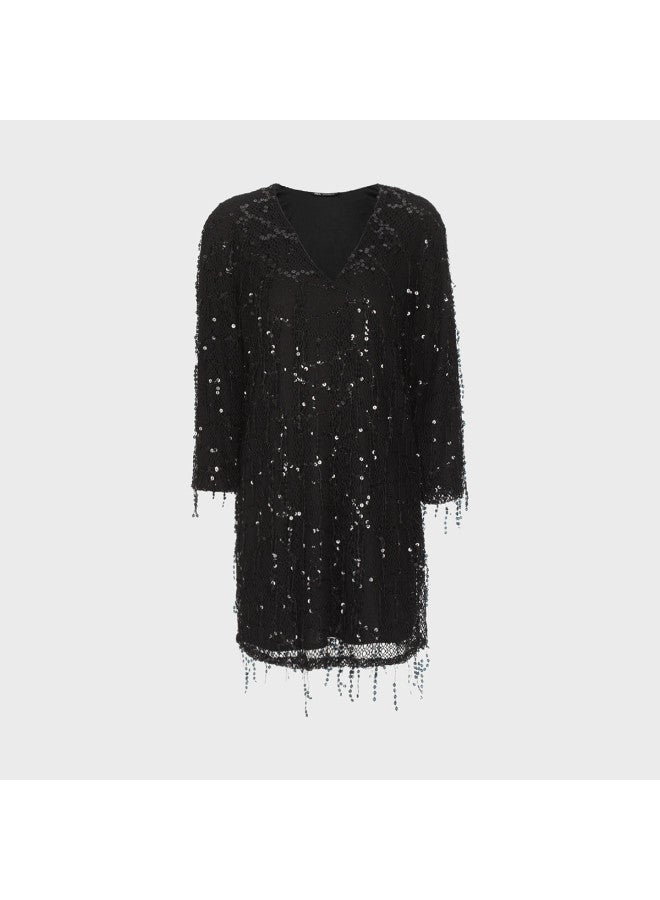 Zara Loose Comfortable Fashion Slimming Hollow Fringe Design V-Neck Dress - Image 2
