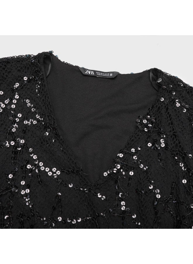 Zara Loose Comfortable Fashion Slimming Hollow Fringe Design V-Neck Dress - Image 4