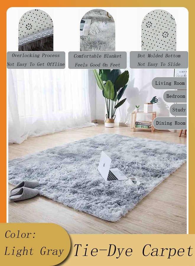 Gradual Change Tie-Dye Carpet Super Soft Rugs Fluffy Plush Carpets Simple Modern Household Comfortable Floor Rug Dirt-Resistant Decor Non-Slip Machine Washable Carpet Light Gray  - Image 1