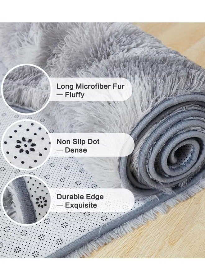 Gradual Change Tie-Dye Carpet Super Soft Rugs Fluffy Plush Carpets Simple Modern Household Comfortable Floor Rug Dirt-Resistant Decor Non-Slip Machine Washable Carpet Light Gray  - Image 3