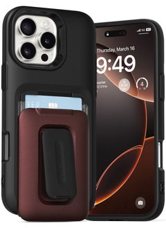 VRS Design D-Wallet Orb iPhone 16 Pro MAX Case Cover Wallet [3 Card] Credit Holder Slot [Semi Automatic] Built-in [Kickstand] - Metallic Red  - Image 1