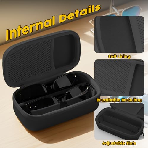 bipkonu Double Eyeglasses Case,Hard Shell Glasses Case Travel Sunglasses Organizer with Adjustable Slot & Clip for Men Women, Black - Image 3