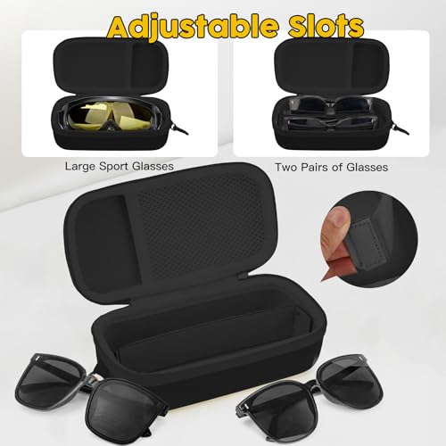 bipkonu Double Eyeglasses Case,Hard Shell Glasses Case Travel Sunglasses Organizer with Adjustable Slot & Clip for Men Women, Black - Image 2