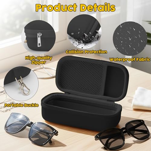 bipkonu Double Eyeglasses Case,Hard Shell Glasses Case Travel Sunglasses Organizer with Adjustable Slot & Clip for Men Women, Black - Image 4