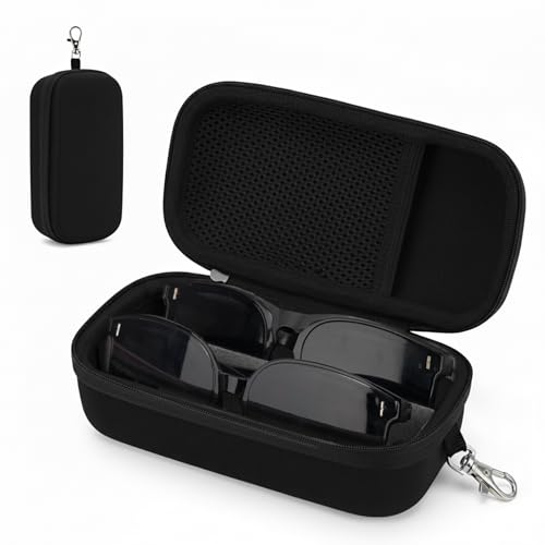 bipkonu Double Eyeglasses Case,Hard Shell Glasses Case Travel Sunglasses Organizer with Adjustable Slot & Clip for Men Women, Black - Image 1