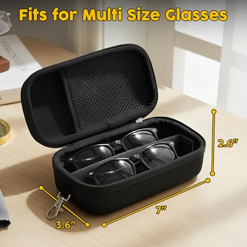 bipkonu Double Eyeglasses Case,Hard Shell Glasses Case Travel Sunglasses Organizer with Adjustable Slot & Clip for Men Women, Black - Image 5