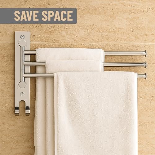 ACHRO Self Adhesive and Wall Mount Swivel Towel Rack, 15 Inch Thicken 304 Stainless Steel 3-Arm Towel Bar, Space Saving, Rustproof Swing Out Towel Hanger for Bathroom, Kitchen (Brushed Nickel) - Image 5