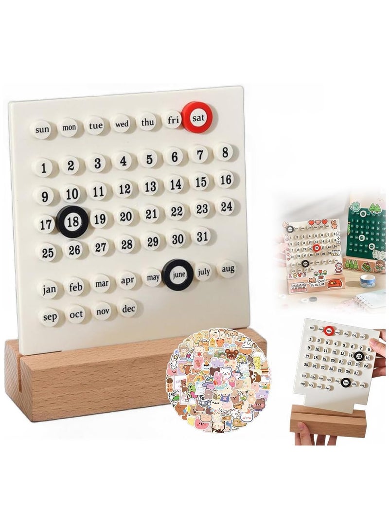 Generic Manual DIY Loop Calendar, Cute Perpetual Calendar DIY Ring Reusable, Creative Sticker Wooden Desk Calendars, Integrated Molding Table Calendar  - Image 1