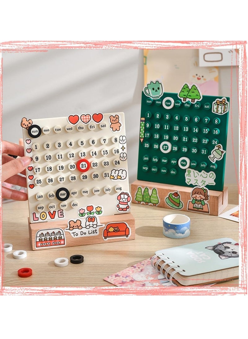 Generic Manual DIY Loop Calendar, Cute Perpetual Calendar DIY Ring Reusable, Creative Sticker Wooden Desk Calendars, Integrated Molding Table Calendar  - Image 2