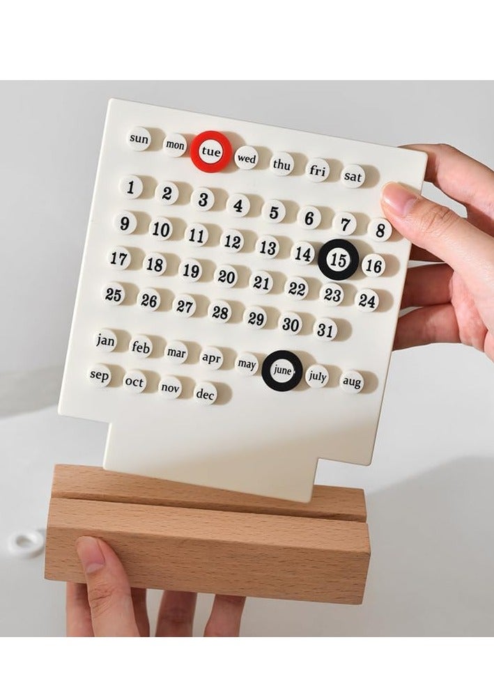 Generic Manual DIY Loop Calendar, Cute Perpetual Calendar DIY Ring Reusable, Creative Sticker Wooden Desk Calendars, Integrated Molding Table Calendar  - Image 4