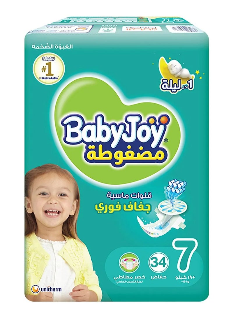 BabyJoy Compressed Diamond Pad Tape Style Diapers, 34 Pieces, Size 7 Junior 3XL, 18+kg - Waist Stretch, Cotton Soft, 12Hrs Leak Protection