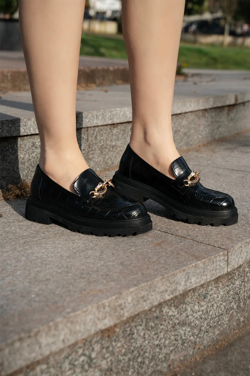 MARJIN Women Loafer Thick Sole Buckled Moccasin Casual Shoes Rizya