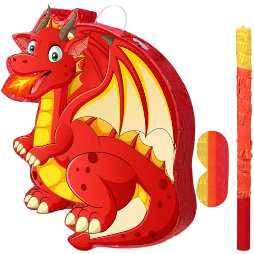 Harrycle Dinosaur Pinata Set Dino Themed Pinata with Stick and Blindfold Girls Dinosaur Birthday Party for Animal Theme Party Decoration Baby Shower Game SuppliesRed Dino - Image 1