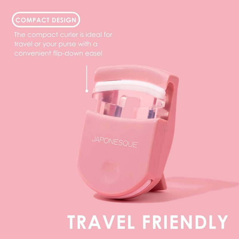 JAPONESQUE Travel Eyelash Curler, Pink - Plastic Eyelash Curlers for Travel Makeup, Go Curl Lash Curler with Bonus Replacement Lash Pad - 1 Pack - Image 4