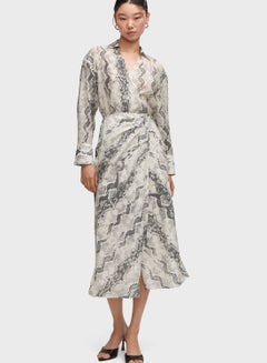 Buy MANGO Off White Front Slit Printed Dress for Women in UAE
