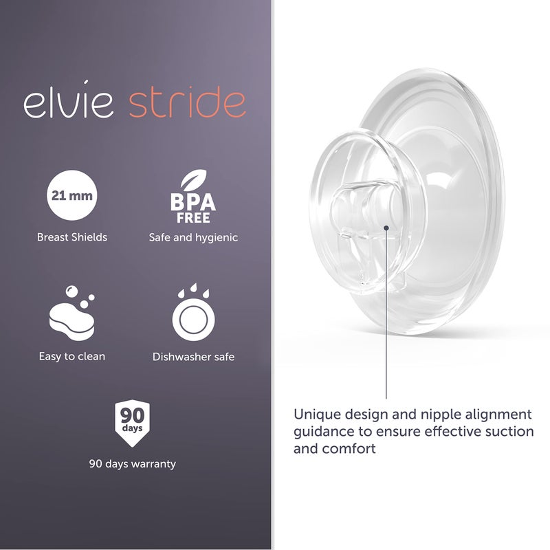 Elvie Stride Breast Pump Breast Shield - 21mm - Nipple Flange for Pumping Breast Milk - Accessories & Breastfeeding Essentials for Electric Pumps - BPA Free, Dishwasher Safe - 2 Pack - Image 2