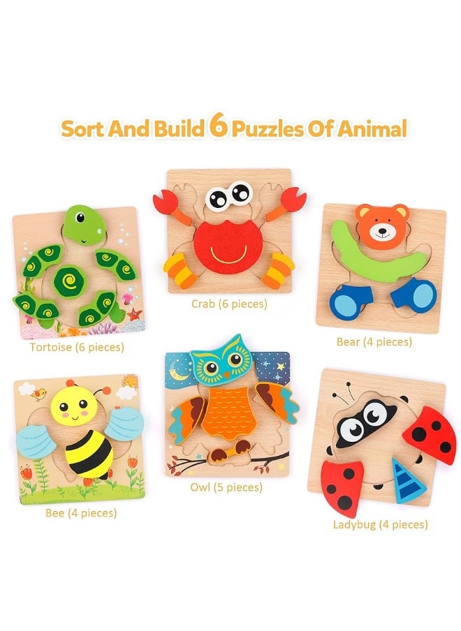 Coogam Coogam Wooden Jigsaw Puzzle Set 6 Pack Animal Shape Color Montessori Toy Fine Motor Skill Early Learning Preschool Educational Gift Game for Years Old Kids  - Image 1