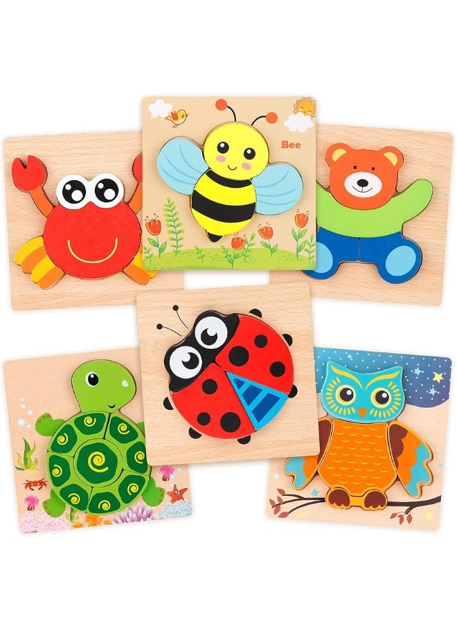 Coogam Coogam Wooden Jigsaw Puzzle Set 6 Pack Animal Shape Color Montessori Toy Fine Motor Skill Early Learning Preschool Educational Gift Game for Years Old Kids  - Image 5