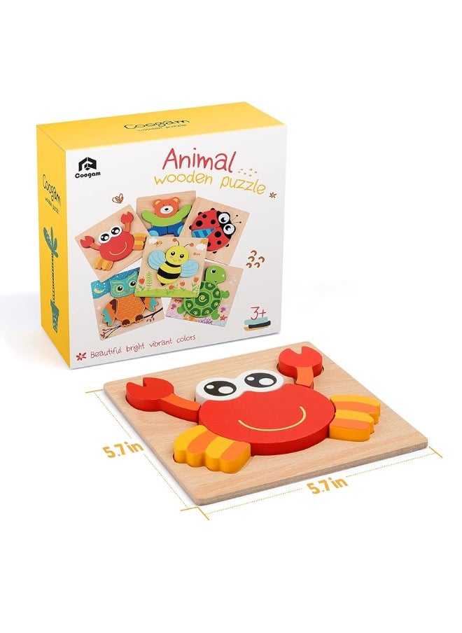 Coogam Coogam Wooden Jigsaw Puzzle Set 6 Pack Animal Shape Color Montessori Toy Fine Motor Skill Early Learning Preschool Educational Gift Game for Years Old Kids  - Image 4