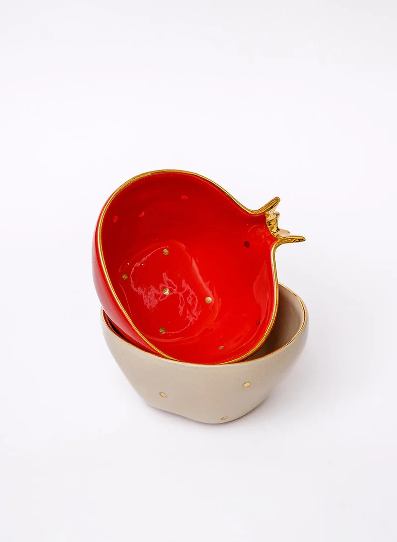 Curate Home Pomegranate - Set of 2 - Red + Cream - Ceramic bowl