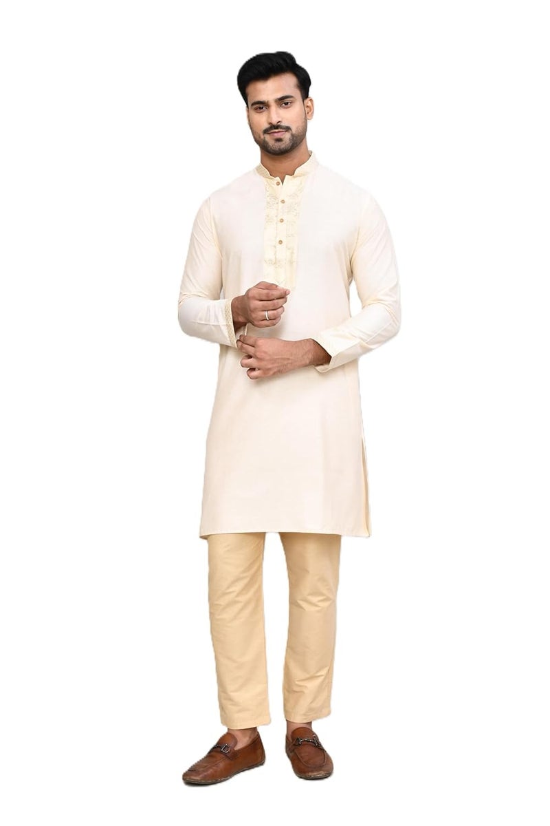 Polyfab Hathkargha Men’s Cotton Kurta & Pyajama Set with Embroidered Neck & Cuff | Traditional Ethnic Wear for Festivals & Weddings | Full Sleeve Straight Kurta Pajama Set for Men - Multi (Size - XS to XXL) - Image 1