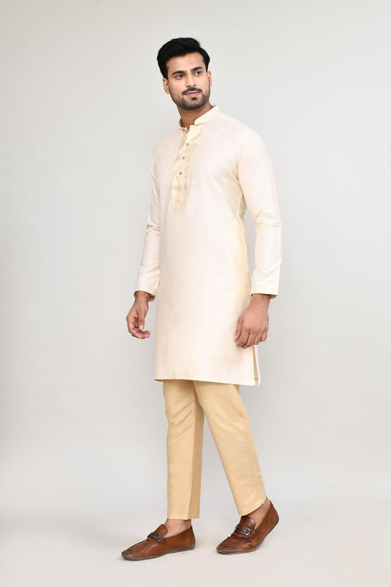 Polyfab Hathkargha Men’s Cotton Kurta & Pyajama Set with Embroidered Neck & Cuff | Traditional Ethnic Wear for Festivals & Weddings | Full Sleeve Straight Kurta Pajama Set for Men - Multi (Size - XS to XXL) - Image 3