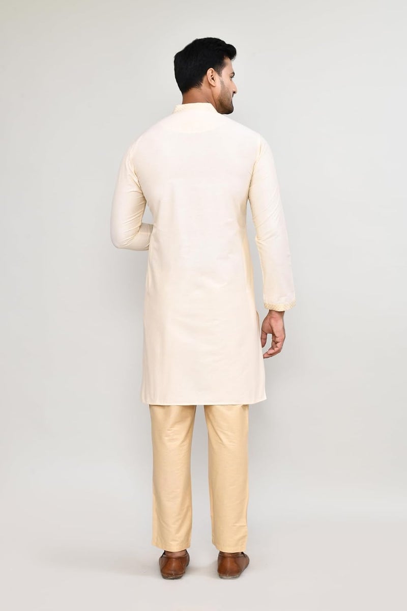 Polyfab Hathkargha Men’s Cotton Kurta & Pyajama Set with Embroidered Neck & Cuff | Traditional Ethnic Wear for Festivals & Weddings | Full Sleeve Straight Kurta Pajama Set for Men - Multi (Size - XS to XXL) - Image 2