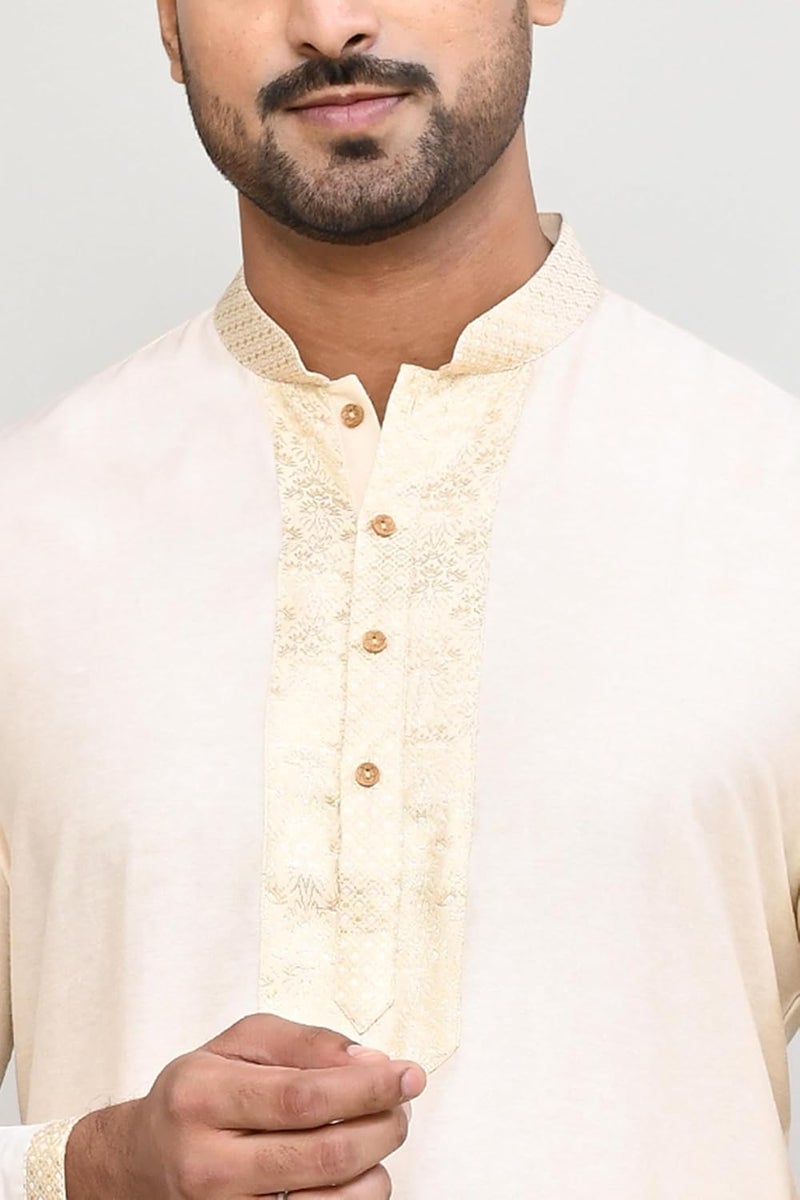 Polyfab Hathkargha Men’s Cotton Kurta & Pyajama Set with Embroidered Neck & Cuff | Traditional Ethnic Wear for Festivals & Weddings | Full Sleeve Straight Kurta Pajama Set for Men - Multi (Size - XS to XXL) - Image 4
