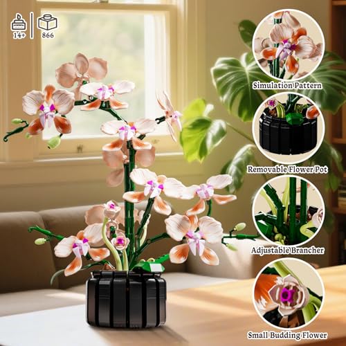 Mov stone Champagne Orchid Flower Building Set Icon Flowers Building Block Compatible with Lego Stunning Botanical Display Gift for 814 Kids and Adults 866 Pcs - Image 5